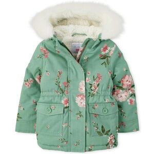 Floral Hooded Jacket with Faux Fur Trim